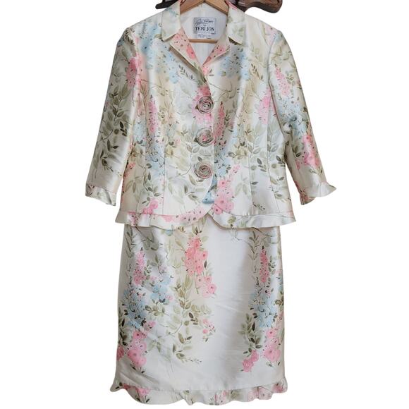 VTG Rickie Freeman for Teri Jon Silk Taffeta Floral Pastel Dress+Jacket Set✨️12 - Picture 14 of 16